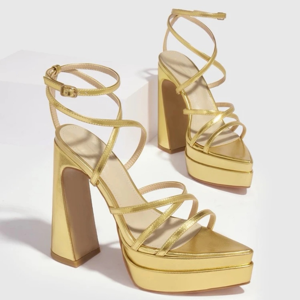 Elegant Gold Strappy Heels